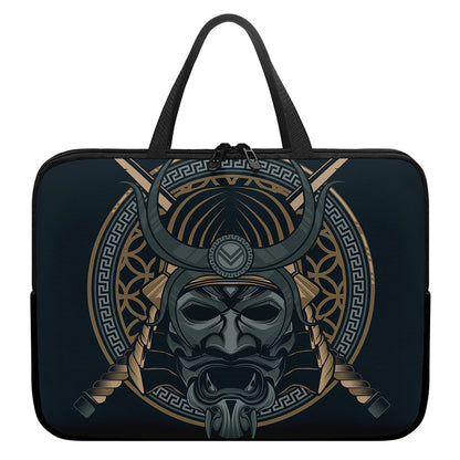 Black Samurai Mask Print Laptop Sleeve With Handle