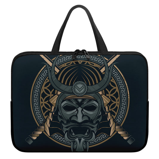 Black Samurai Mask Print Laptop Sleeve With Handle