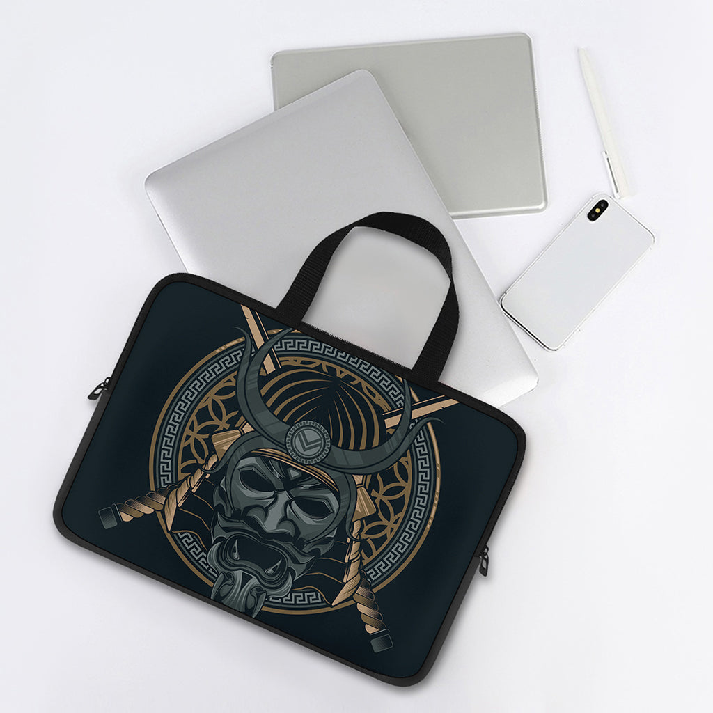 Black Samurai Mask Print Laptop Sleeve With Handle