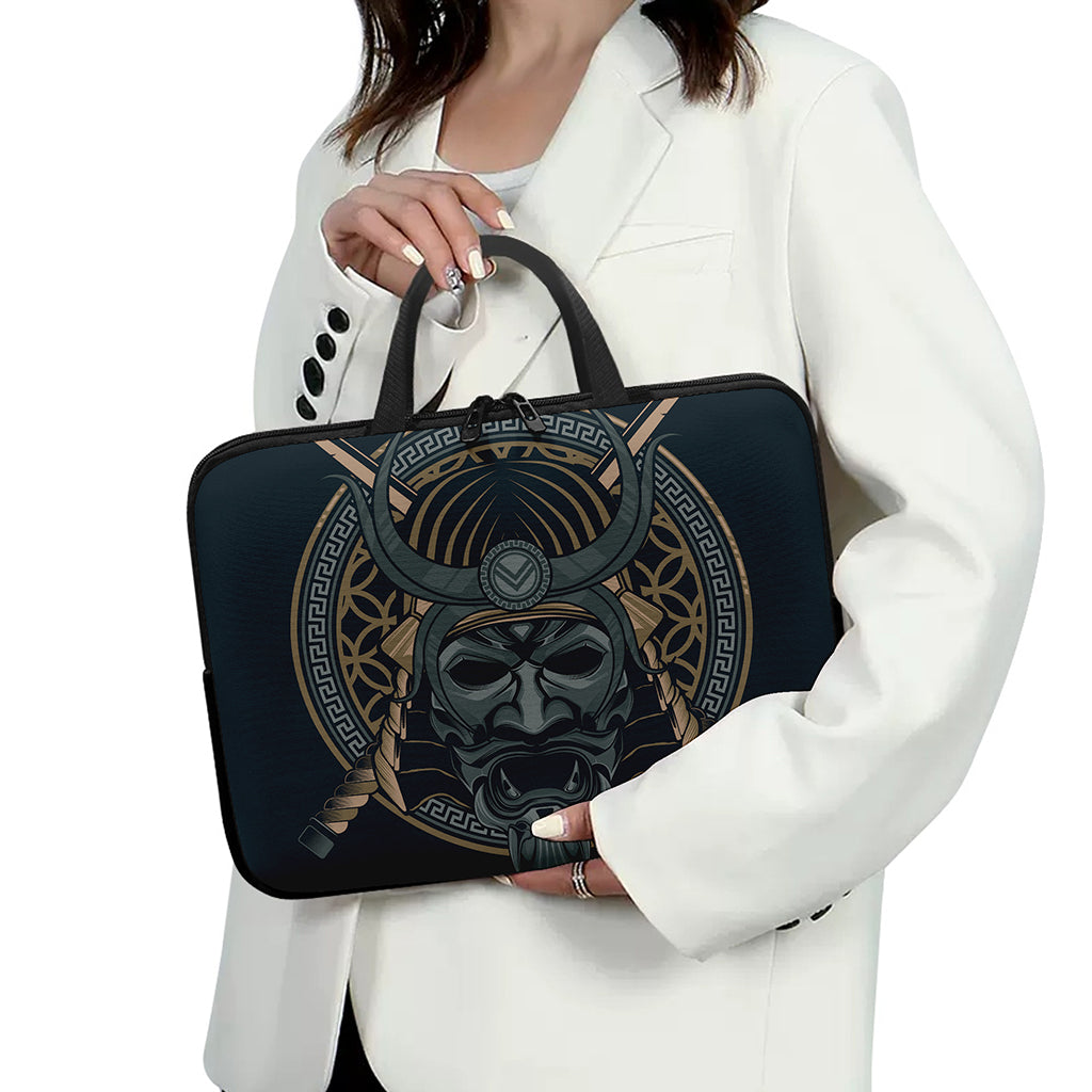 Black Samurai Mask Print Laptop Sleeve With Handle