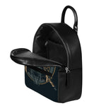 Black Samurai Mask Print Leather Backpack