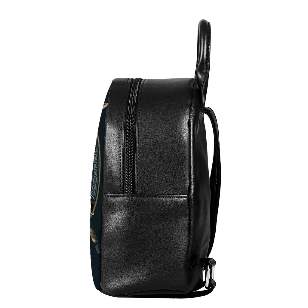 Black Samurai Mask Print Leather Backpack