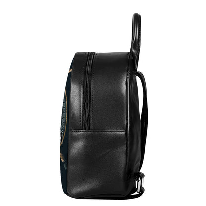 Black Samurai Mask Print Leather Backpack