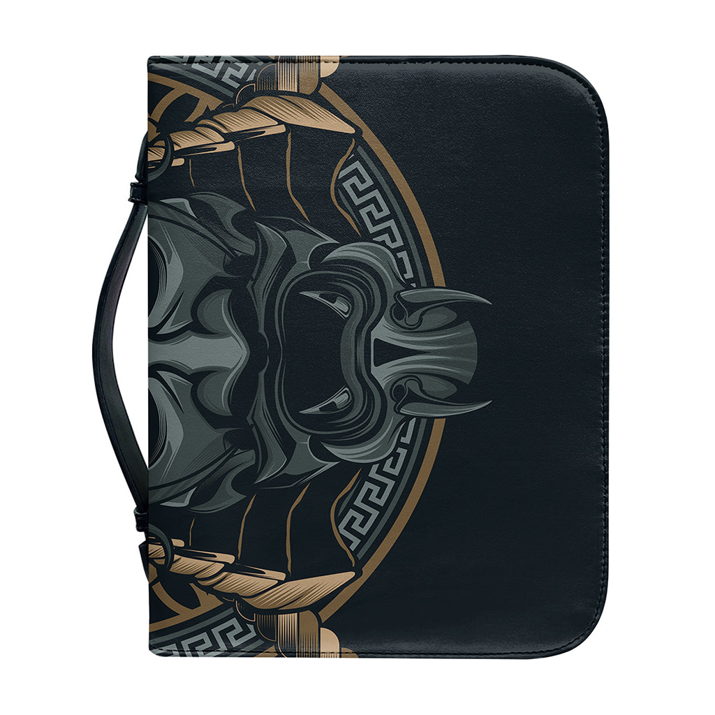Black Samurai Mask Print Leather Bible Cover