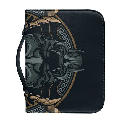 Black Samurai Mask Print Leather Bible Cover