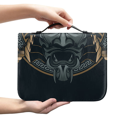 Black Samurai Mask Print Leather Bible Cover