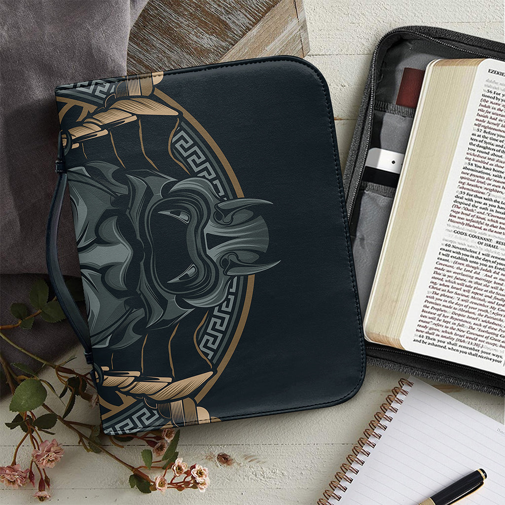 Black Samurai Mask Print Leather Bible Cover