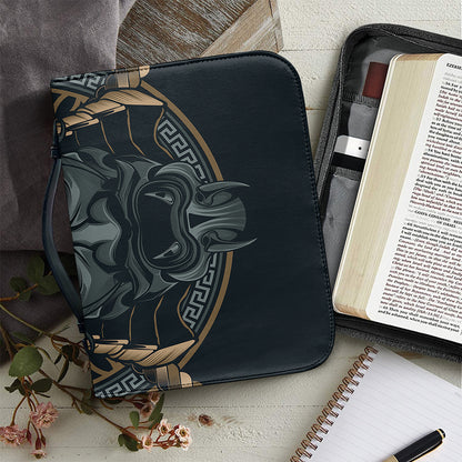 Black Samurai Mask Print Leather Bible Cover
