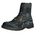 Black Samurai Mask Print Lace-Up Boots