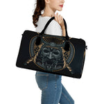 Black Samurai Mask Print Leather Duffle Bag