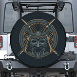 Black Samurai Mask Print Leather Spare Tire Cover