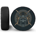 Black Samurai Mask Print Leather Spare Tire Cover