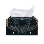 Black Samurai Mask Print Leather Tissue Box Cover