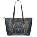 Black Samurai Mask Print Leather Tote Bag With Zipper