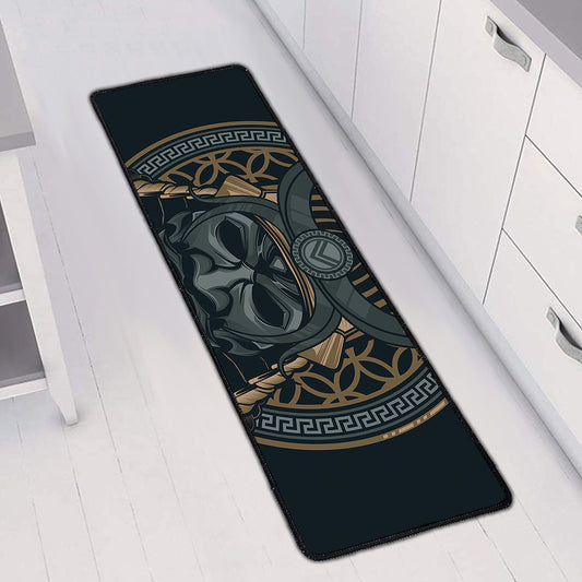 Black Samurai Mask Print Long Kitchen Mat