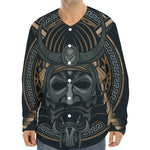 Black Samurai Mask Print Long Sleeve Baseball Jersey