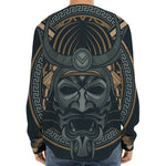 Black Samurai Mask Print Long Sleeve Baseball Jersey