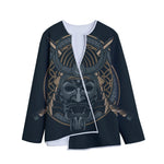 Black Samurai Mask Print Long Sleeve Short Coat