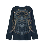 Black Samurai Mask Print Long Sleeve Short Coat