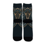 Black Samurai Mask Print Long Socks