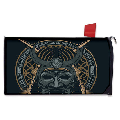 Black Samurai Mask Print Mailbox Cover