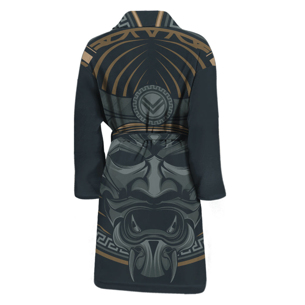 Black Samurai Mask Print Men's Bathrobe