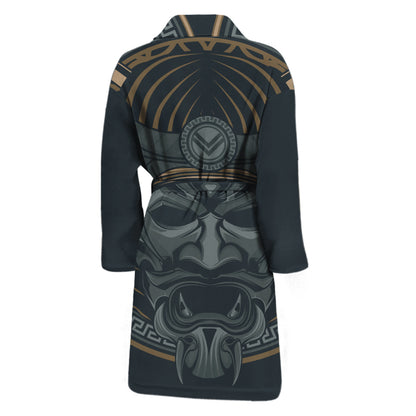 Black Samurai Mask Print Men's Bathrobe