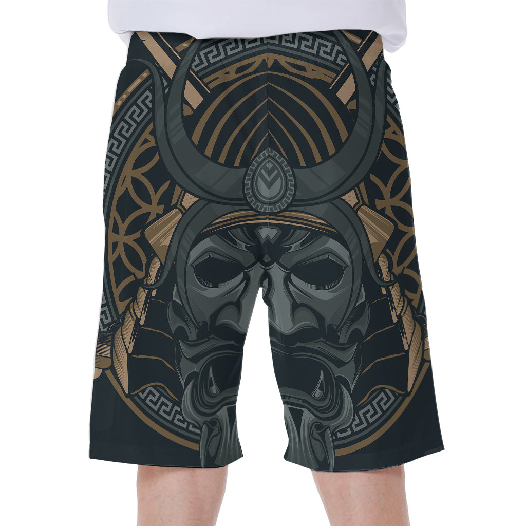 Black Samurai Mask Print Men's Beach Shorts