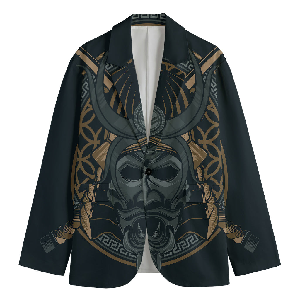 Black Samurai Mask Print Men's Blazer