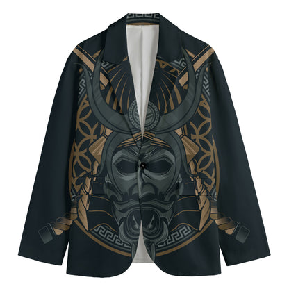 Black Samurai Mask Print Men's Blazer