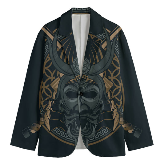 Black Samurai Mask Print Men's Blazer