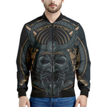 Black Samurai Mask Print Men's Bomber Jacket