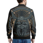 Black Samurai Mask Print Men's Bomber Jacket