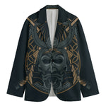 Black Samurai Mask Print Men's Cotton Blazer