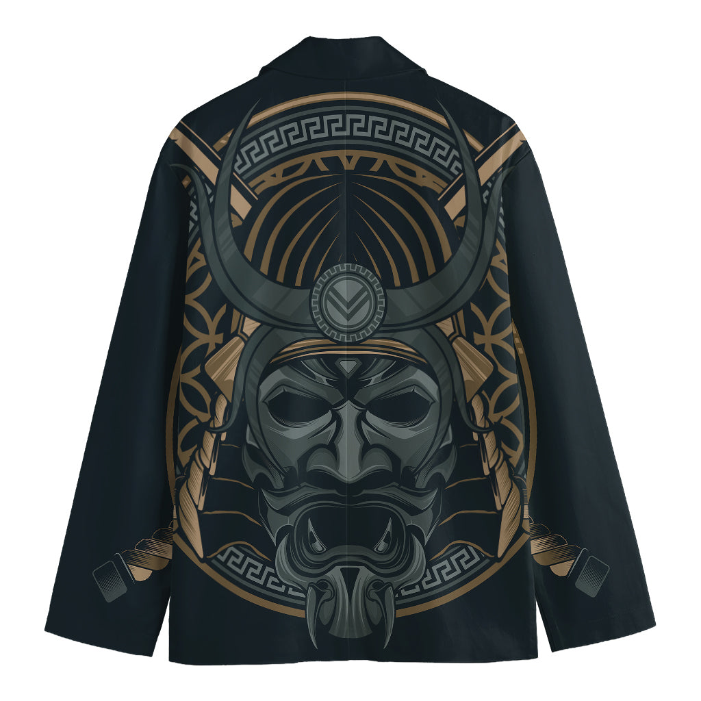 Black Samurai Mask Print Men's Cotton Blazer