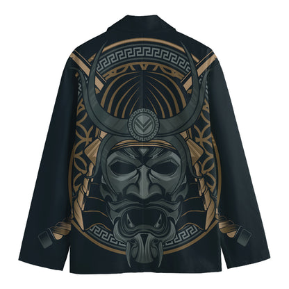 Black Samurai Mask Print Men's Cotton Blazer