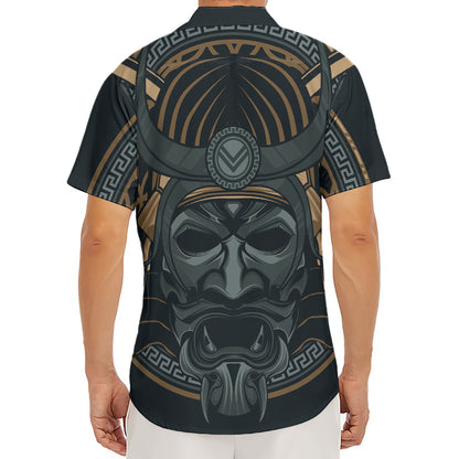 Black Samurai Mask Print Men's Deep V-Neck Shirt