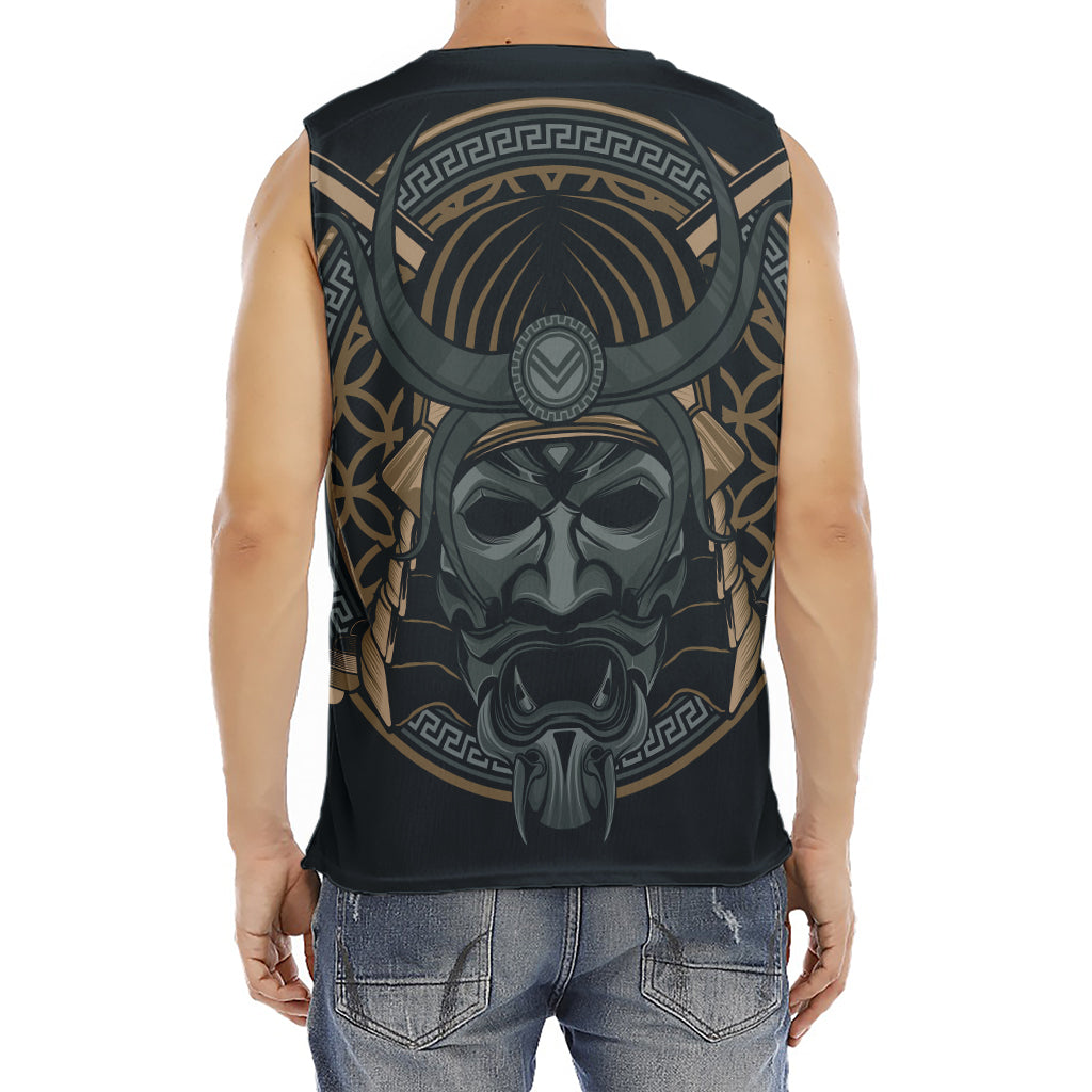 Black Samurai Mask Print Men's Fitness Tank Top