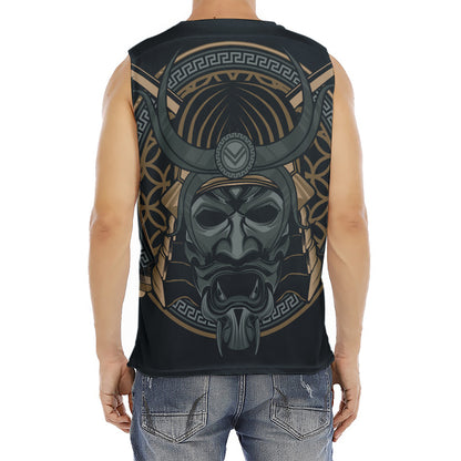 Black Samurai Mask Print Men's Fitness Tank Top
