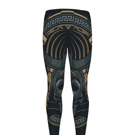 Black Samurai Mask Print Men's leggings