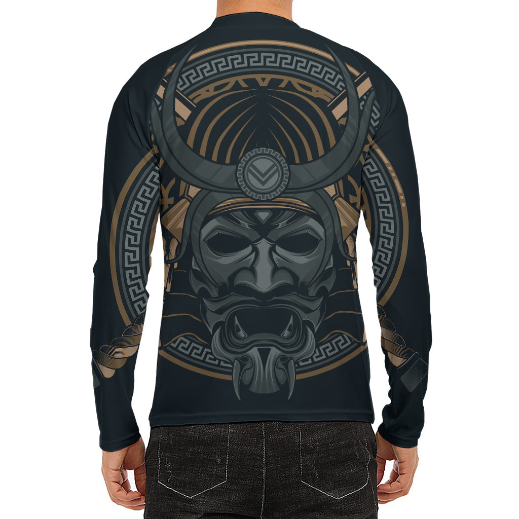 Black Samurai Mask Print Men's Long Sleeve Rash Guard