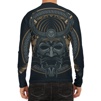 Black Samurai Mask Print Men's Long Sleeve Rash Guard