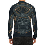 Black Samurai Mask Print Men's Long Sleeve Rash Guard