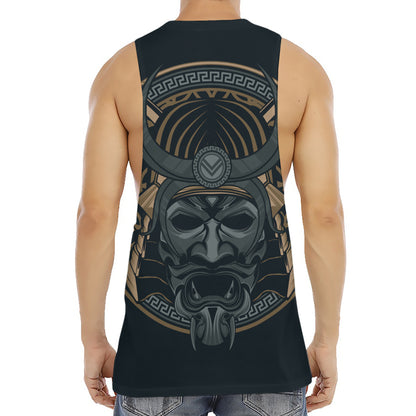 Black Samurai Mask Print Men's Muscle Tank Top
