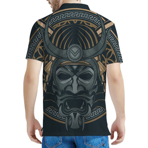 Black Samurai Mask Print Men's Polo Shirt