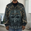 Black Samurai Mask Print Men's Shirt Jacket