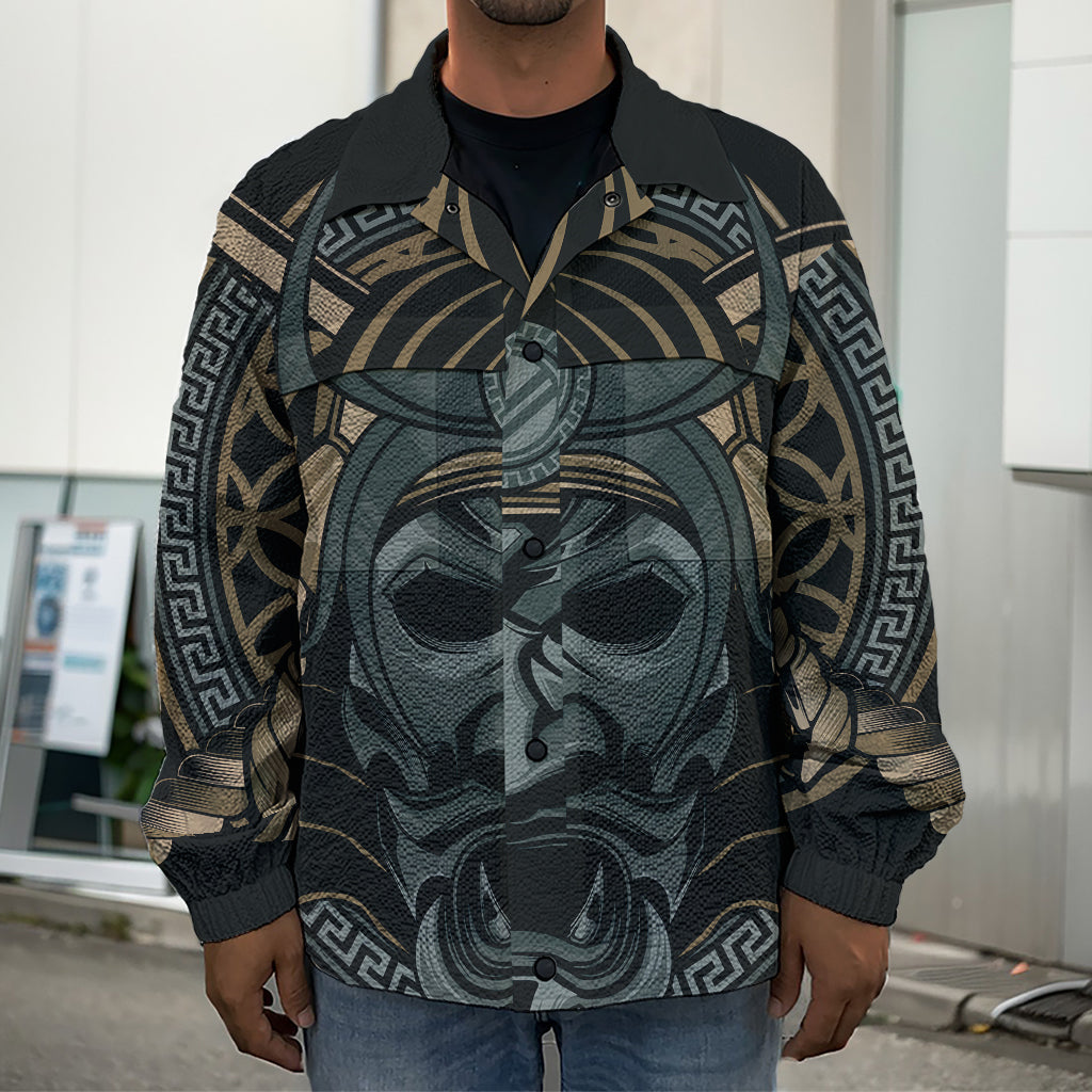 Black Samurai Mask Print Men's Shirt Jacket