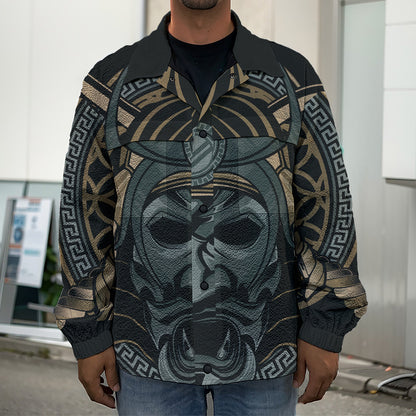 Black Samurai Mask Print Men's Shirt Jacket