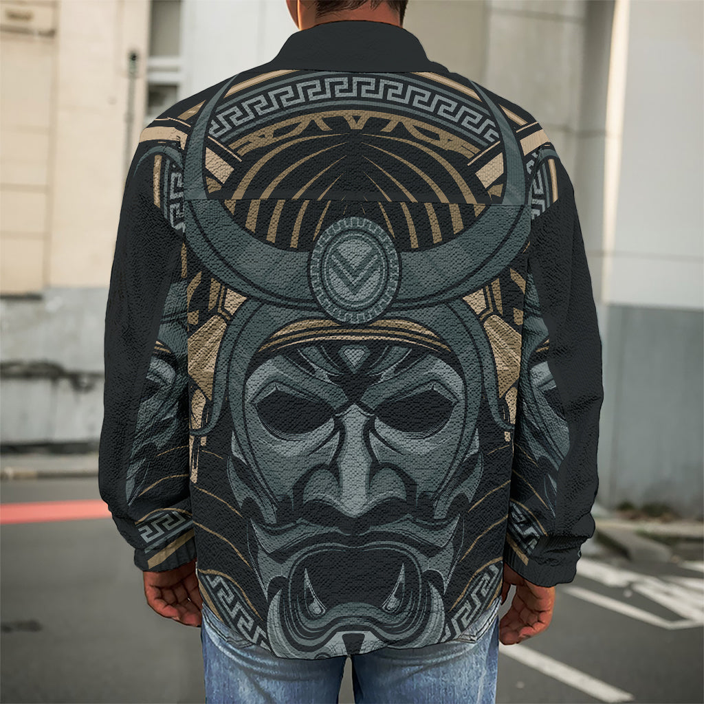 Black Samurai Mask Print Men's Shirt Jacket
