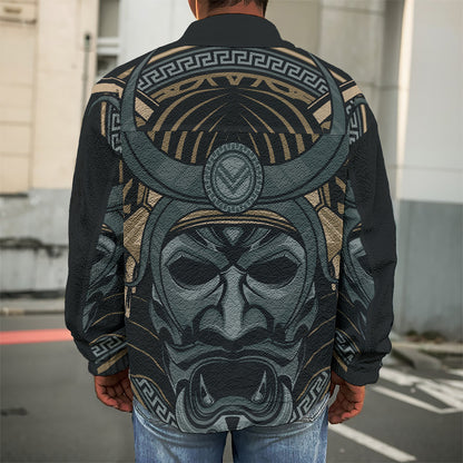 Black Samurai Mask Print Men's Shirt Jacket